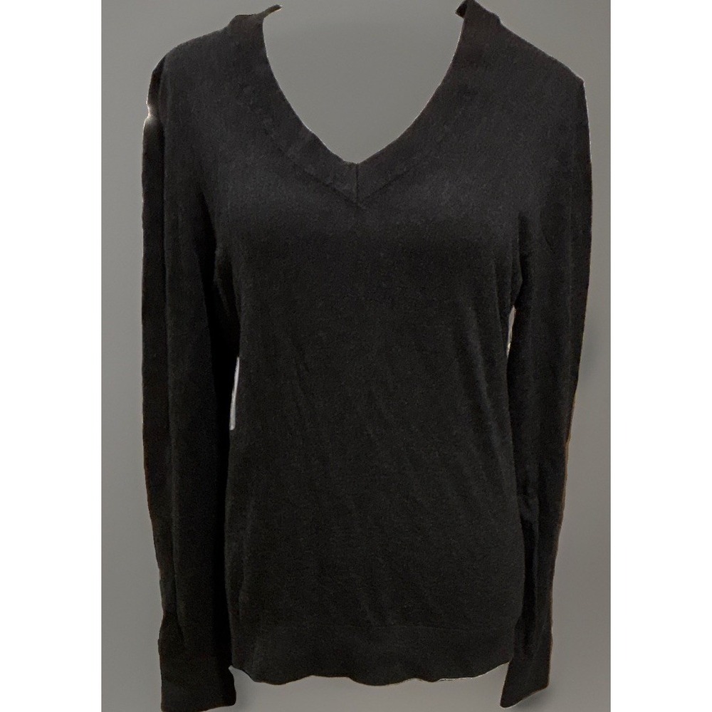 Quince Organic Cotton Cashmere Cotton V-Neck Sweater Dark Gray Quiet Luxury MED